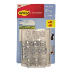 3M Command Mini Wall Hooks, Clear 48 Hooks + 48 Command Strips, Clear